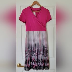 🌹Anna & K Elegant Pink and Gray Patterned Midi Dress🌹